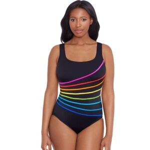 Longitude Black One Piece Swimsuit with Vibrant Stripes